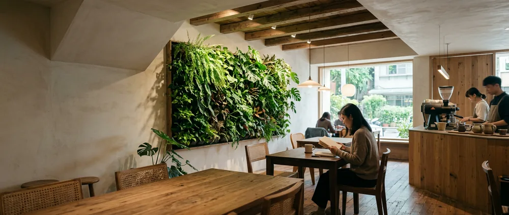 商業空間裡的整面植生牆